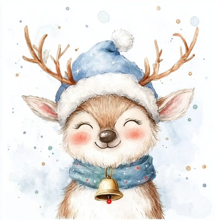 Watercolor Santa with Reindeer 1