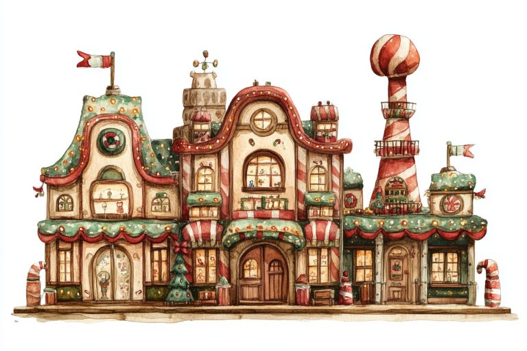 Watercolor Santas Toy Factory