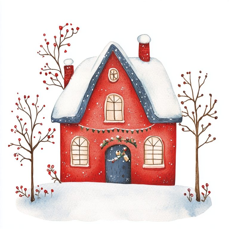 Watercolor Scandinavian Christmas House