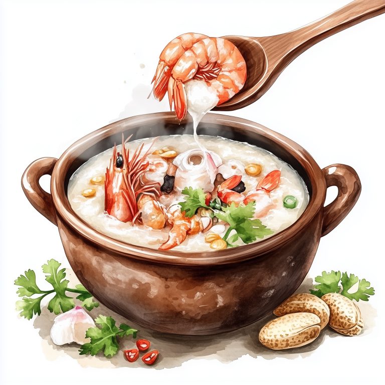 Watercolor Seafood Porridge Bowl