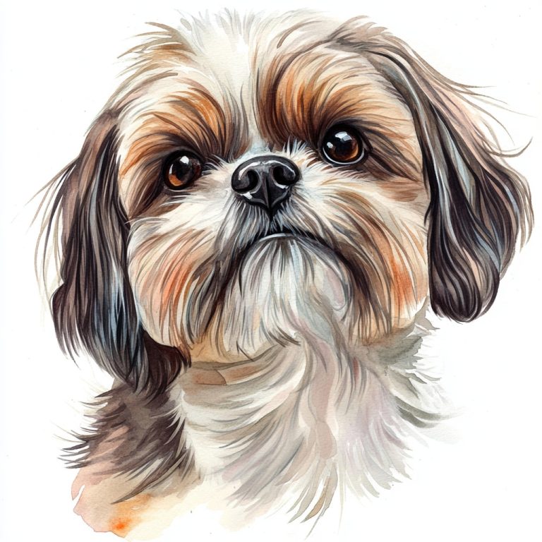 Watercolor Shih Tzu Close Up