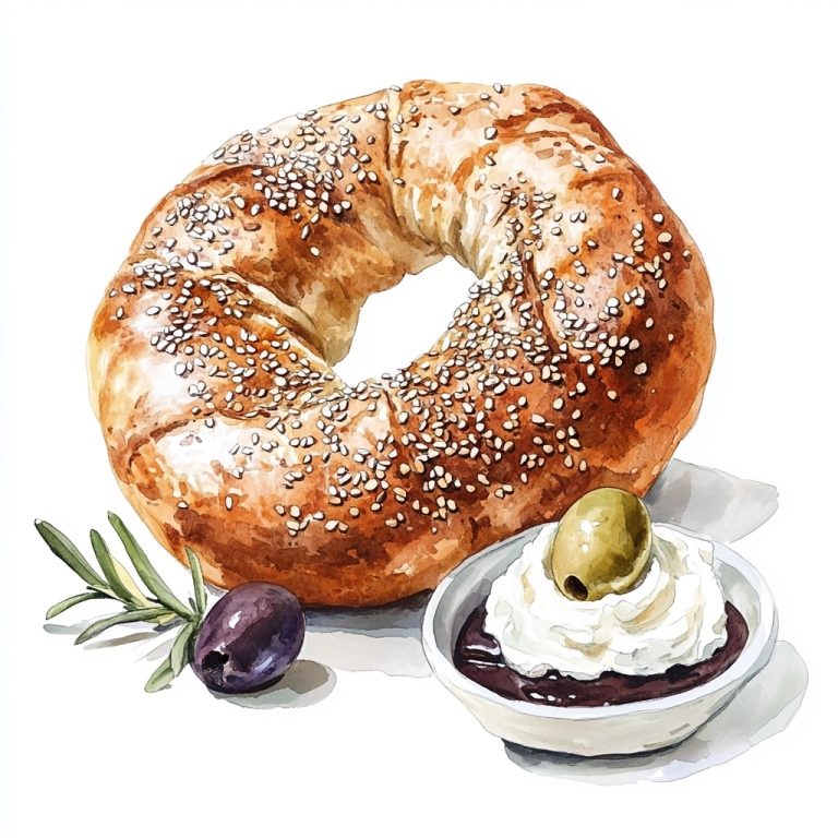 Watercolor Simit with Condiments