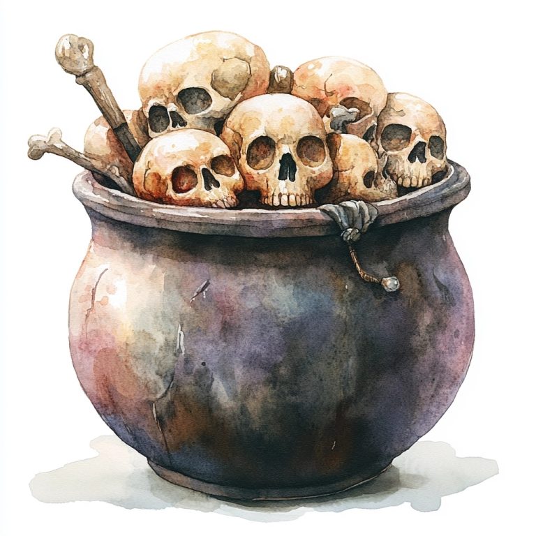 Watercolor Skull Cauldron Clipart