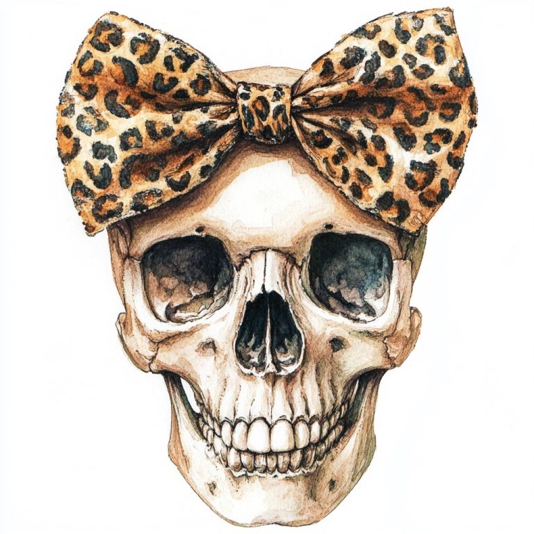 Watercolor Skull with Bow