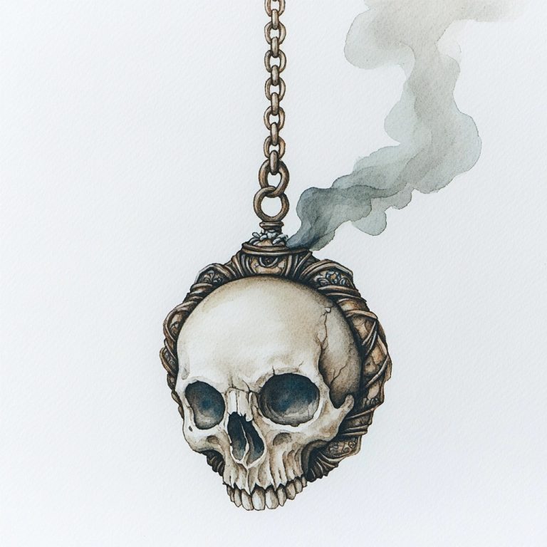 Watercolor Skull with Chain