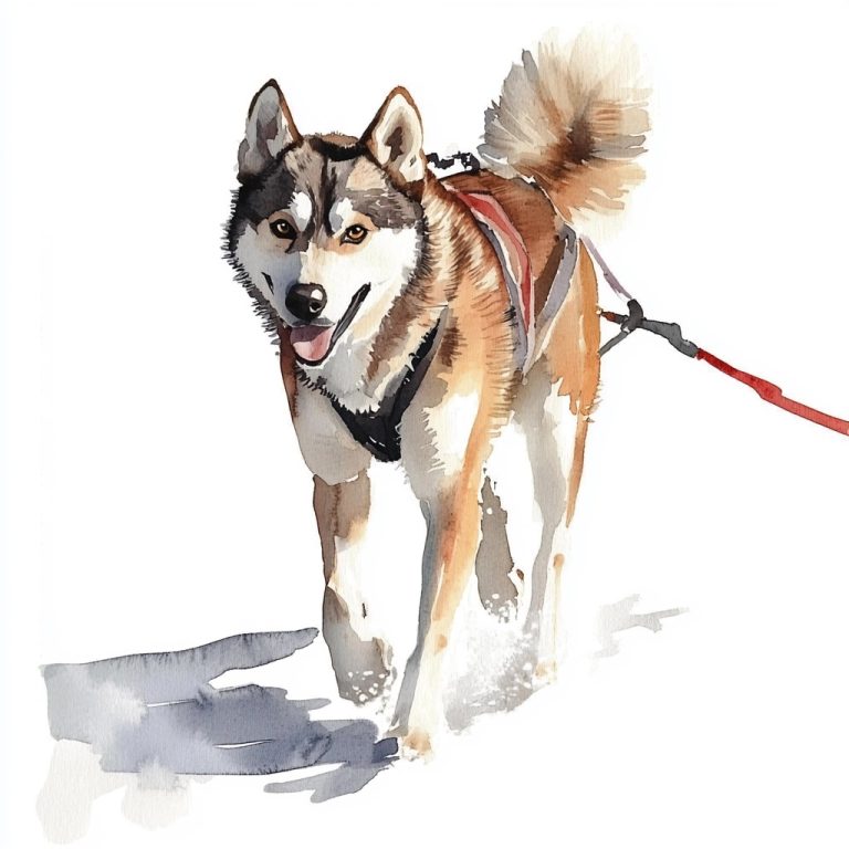 Watercolor Sled Dog Shadows