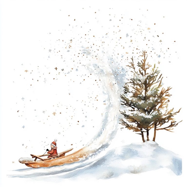 Watercolor Sledding Snowstorm