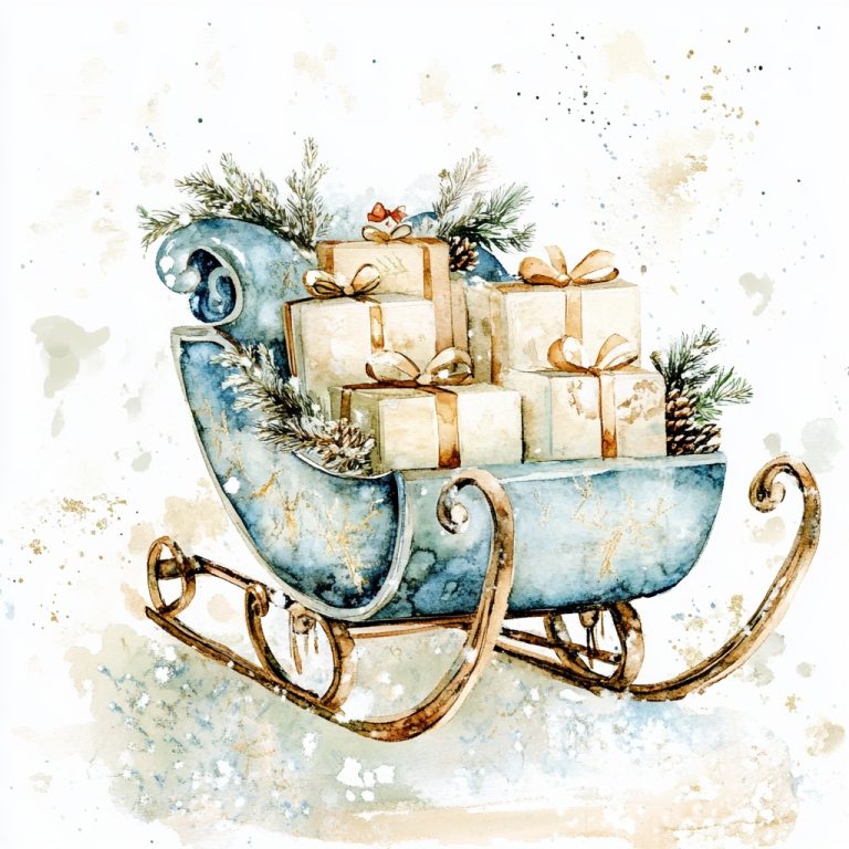 Watercolor Sleigh with Gifts