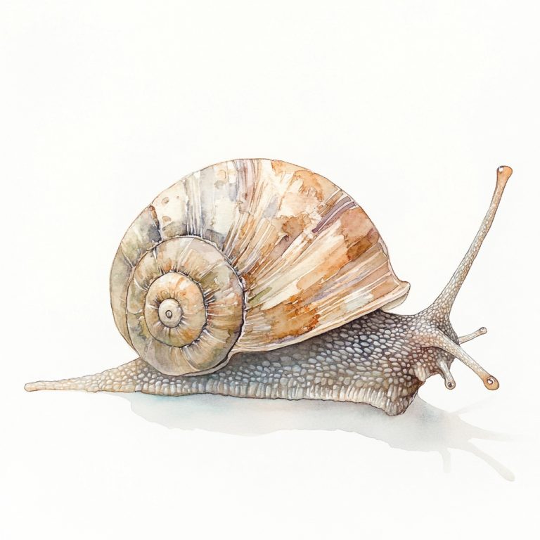 Watercolor Snail on White