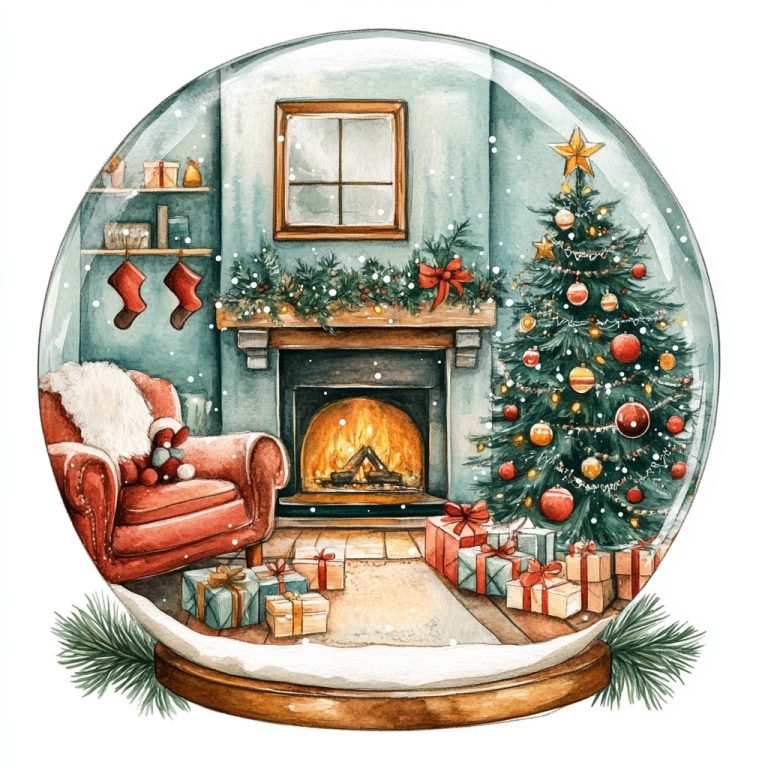 Watercolor Snow Globe Living Room