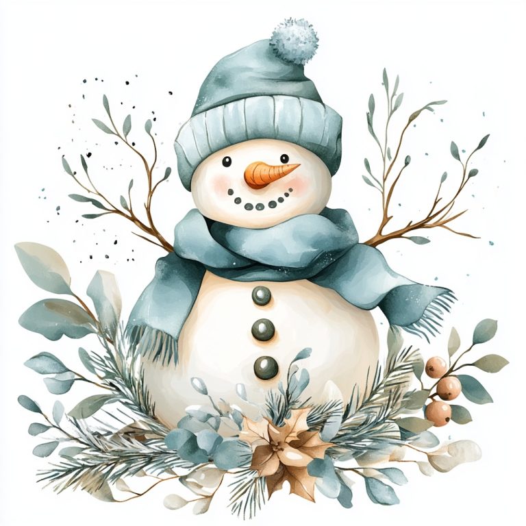 Watercolor Snowman Clipart 1