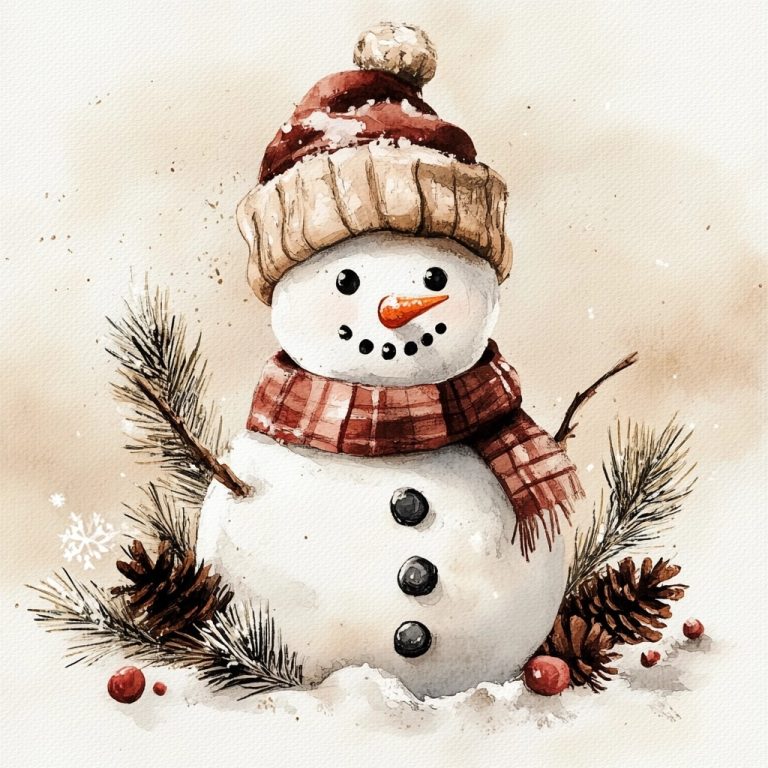 Watercolor Snowman in Boho Style