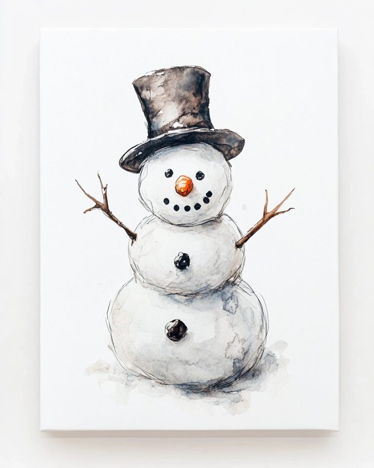 Watercolor Snowman on Canvas