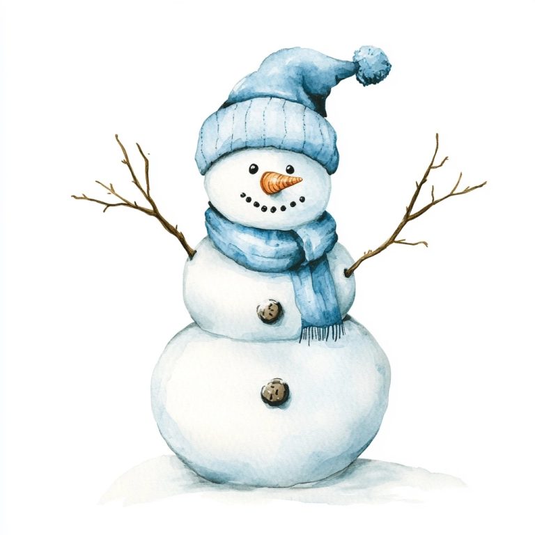 Watercolor Snowman with Accessories