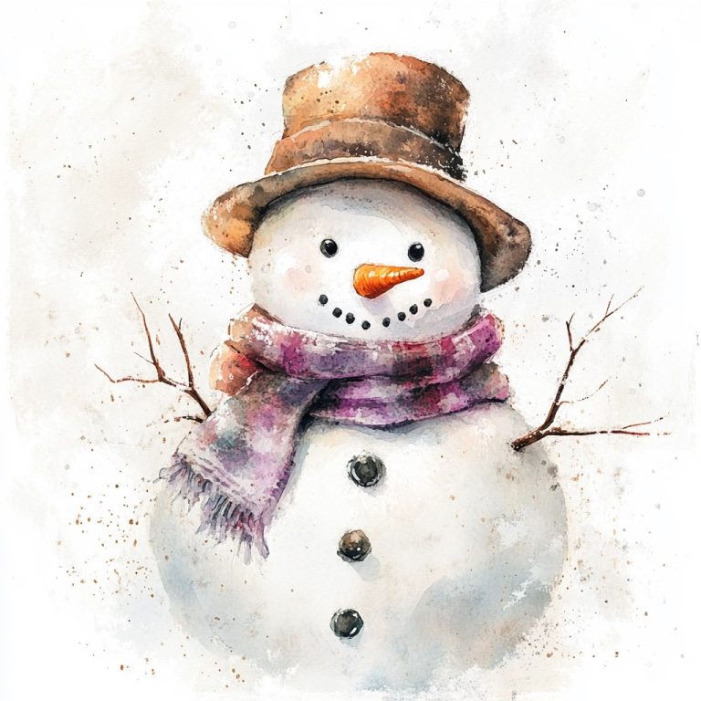 Watercolor Snowman with Scarf