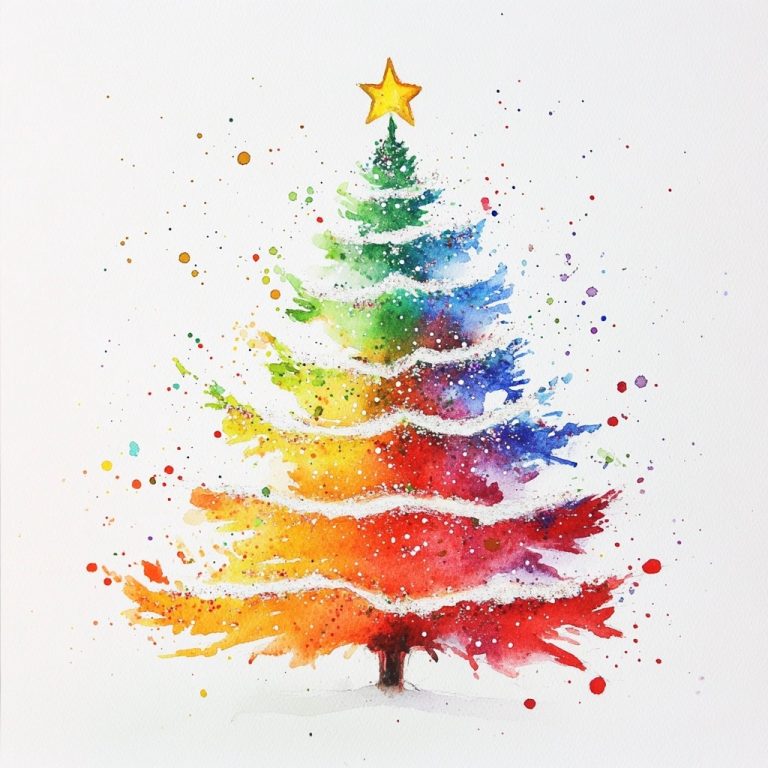 Watercolor Sparkling Christmas Tree