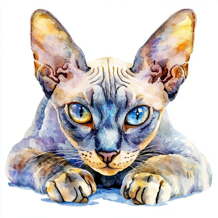 Watercolor Sphinx Cat Design