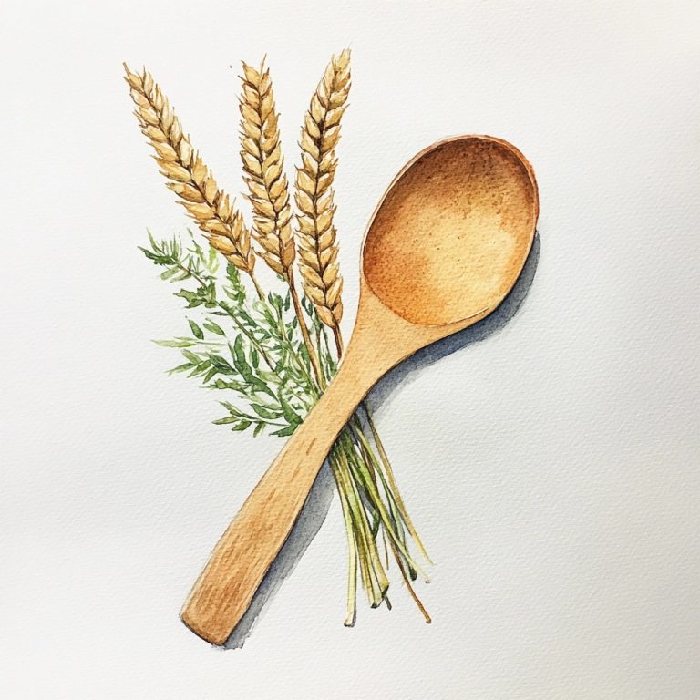 Watercolor Spoon with Wheat