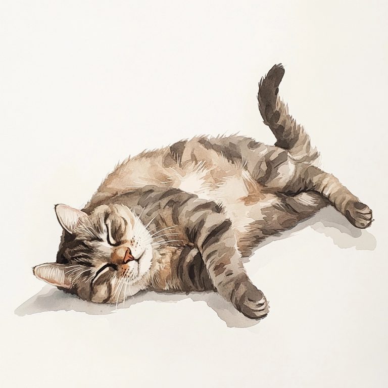 Watercolor Sprawled Cat