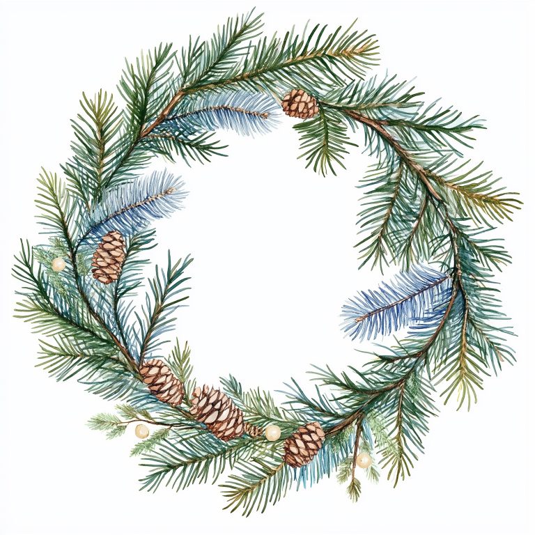 Watercolor Spruce and Pine Wreath