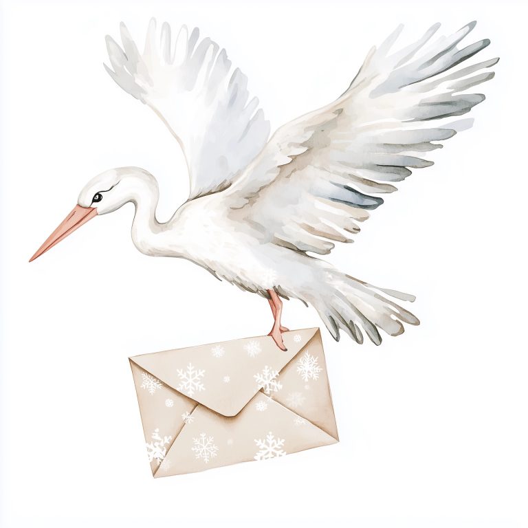 Watercolor Stork with Letter