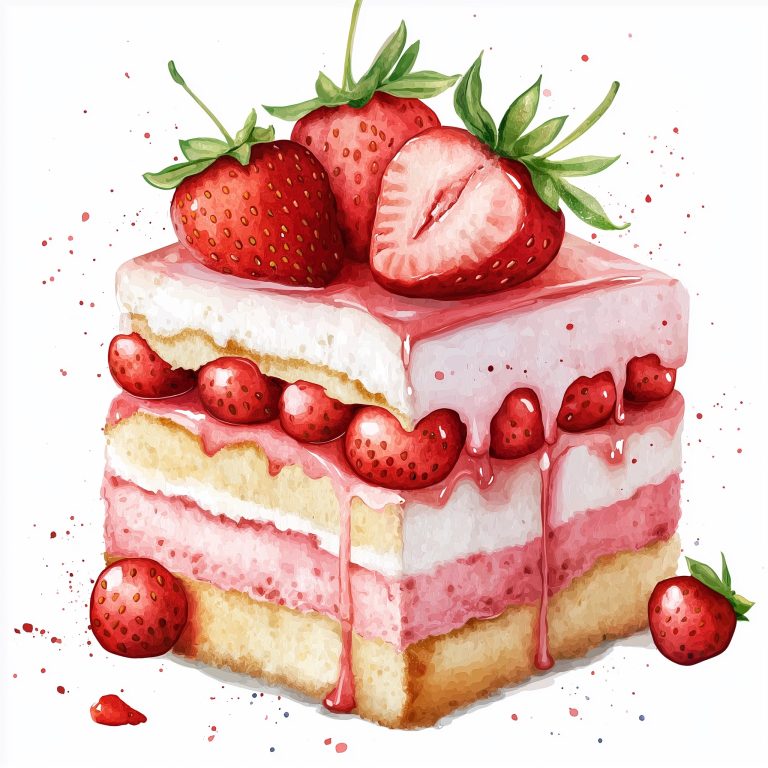 Watercolor Strawberry Cake Clipart