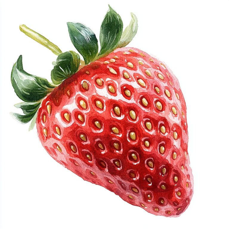 Watercolor Strawberry on White