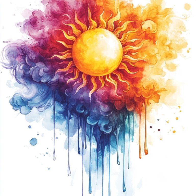 Watercolor Sun Tattoo Design