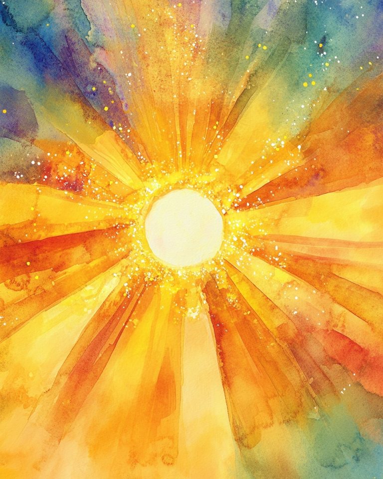 Watercolor Sun with Sparkles