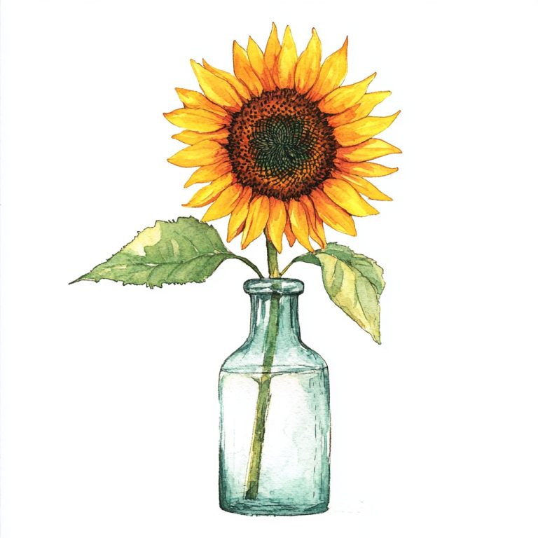 Watercolor Sunflower in Vase