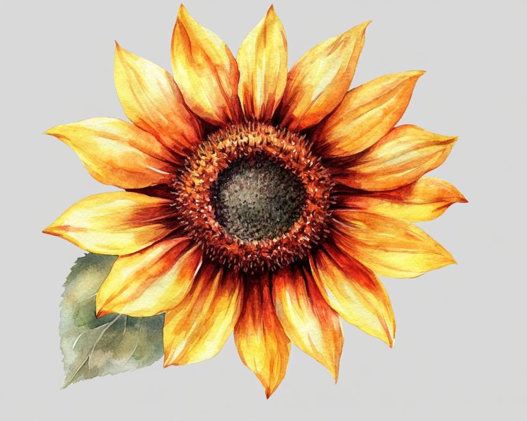 Watercolor Sunflower on Gray