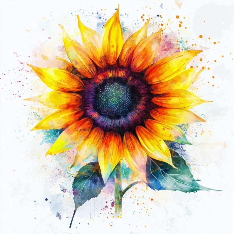 Watercolor Sunflower on White