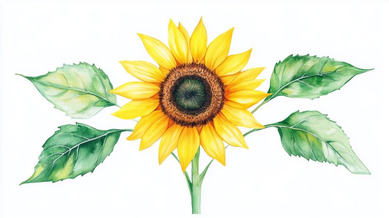 Watercolor Sunflower with Leaves scaled