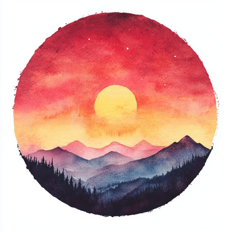 Watercolor Sunset Mountain Logo