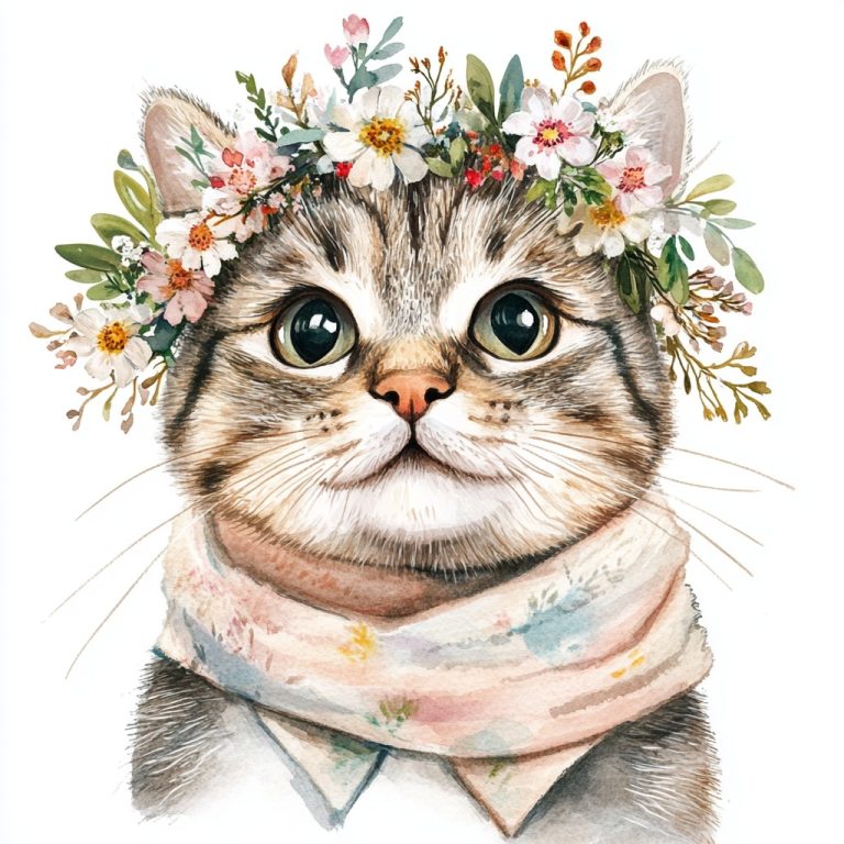 Watercolor Tabby Cat Wreath