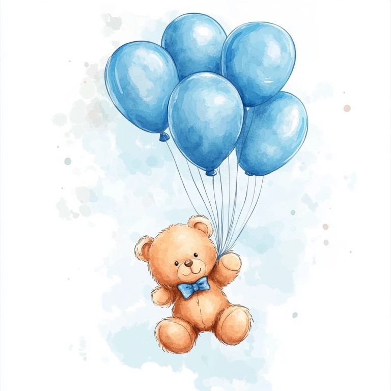 Watercolor Teddy Bear Balloons