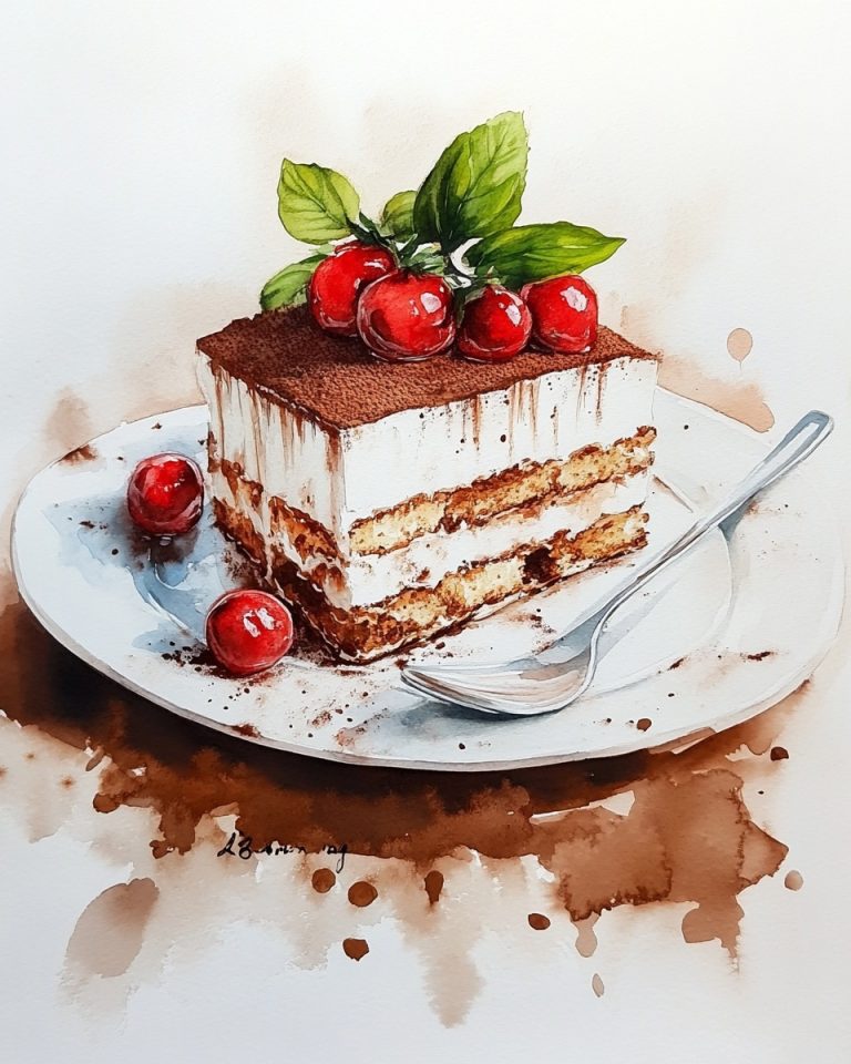 Watercolor Tiramisu Illustration