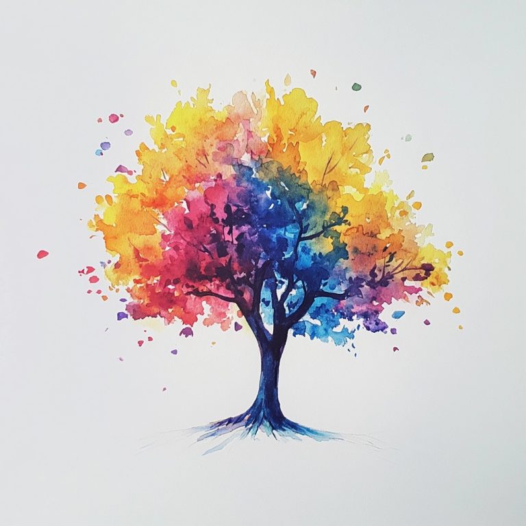 Watercolor Tree on White 1