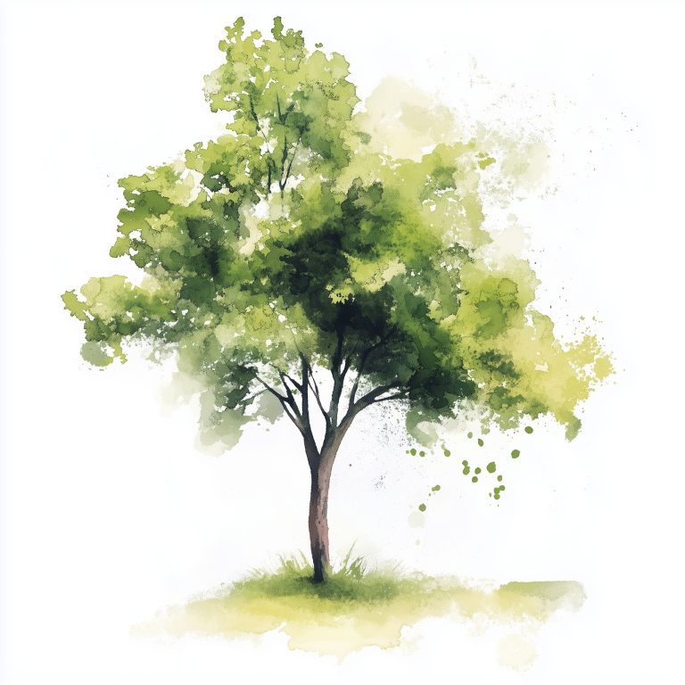 Watercolor Tree on White