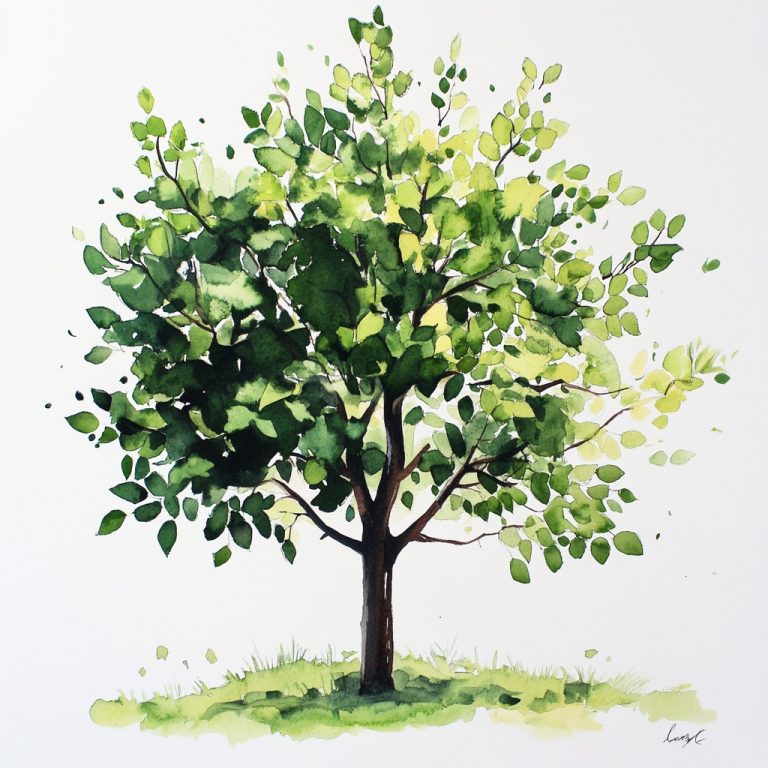 Watercolor Tree with Leaves