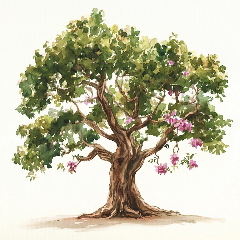 Watercolor Tree with Orchids