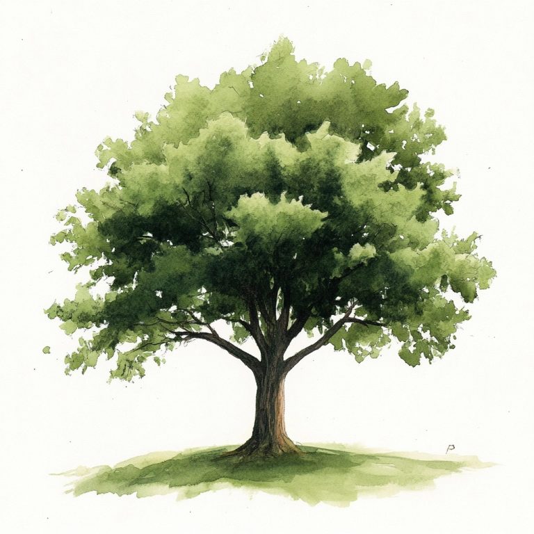 Watercolor Tree with Wide Trunk