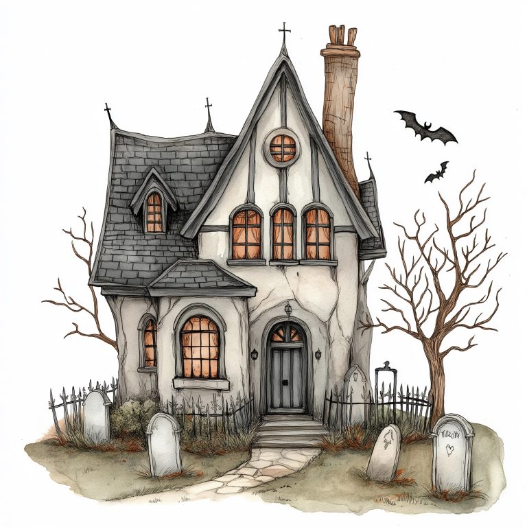 Watercolor Tudor Haunted House