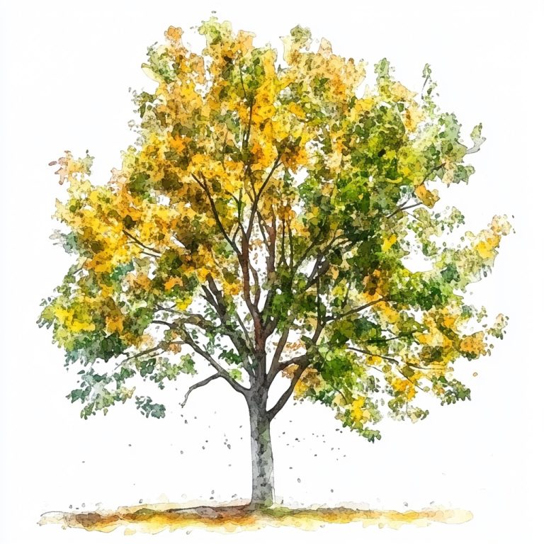 Watercolor Tulip Poplar Tree