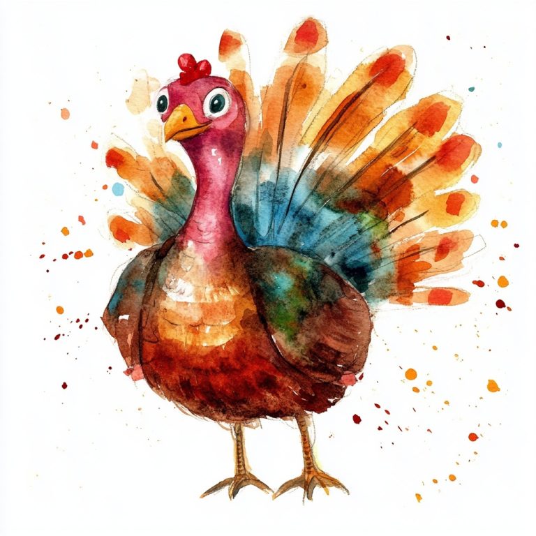 Watercolor Turkey on White