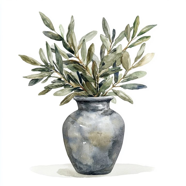 Watercolor Vase with Olives