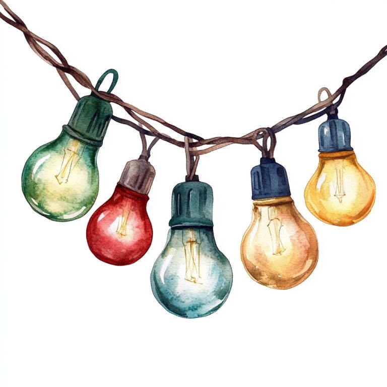 Watercolor Vintage Christmas Lights