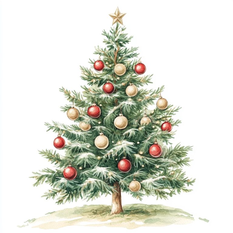 Watercolor Vintage Christmas Tree
