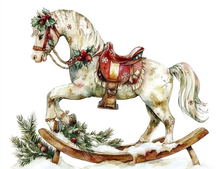 Watercolor Vintage Rocking Horse