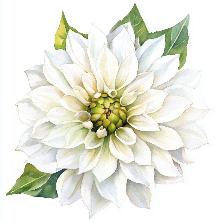 Watercolor White Dahlia